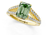 Yellow gold Fancy Green Emerald Cut Diamond Split Shank Pavé Engagement Ring with Four-Prong Setting_61
