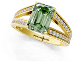 Yellow gold Fancy Green Emerald Cut Diamond Split Shank Ring with Pavé Band and Four-Prong Setting_45