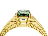Yellow gold Fancy Green Emerald Cut Diamond Split Shank Ring with Pavé Band and Four-Prong Setting_48