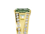 Yellow gold Fancy Green Emerald Cut Diamond Split Shank Ring with Pavé Band and Four-Prong Setting_49