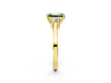 Yellow gold Fancy Green Emerald Cut Diamond Three-Stone Engagement Ring with Prong Setting and Pavé Band_2