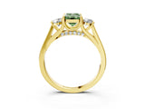 Yellow gold Fancy Green Emerald Cut Diamond Three-Stone Engagement Ring with Prong Setting and Pavé Band_3