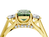 Yellow gold Fancy Green Emerald Cut Diamond Three-Stone Engagement Ring with Prong Setting and Pavé Band_4