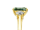 Yellow gold Fancy Green Emerald Cut Diamond Three-Stone Engagement Ring with Prong Setting and Pavé Band_5