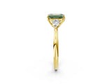 Yellow gold Fancy Green Emerald Cut Diamond Three-Stone Ring with Pear Side Stones and Four-Prong Setting_79