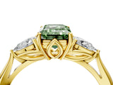 Yellow gold Fancy Green Emerald Cut Diamond Three-Stone Ring with Pear Side Stones and Four-Prong Setting_81