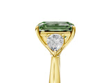 Yellow gold Fancy Green Emerald Cut Diamond Three-Stone Ring with Pear Side Stones and Four-Prong Setting_82