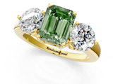Yellow gold Fancy Green Emerald Cut Diamond Three-Stone Ring with Prong Setting and Classic Band_125