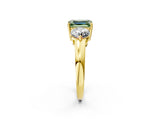 Yellow gold Fancy Green Emerald Cut Diamond Three-Stone Ring with Prong Setting and Classic Band_126