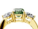 Yellow gold Fancy Green Emerald Cut Diamond Three-Stone Ring with Prong Setting and Classic Band_128