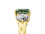 Yellow gold Fancy Green Emerald Cut Diamond Three-Stone Ring with Prong Setting and Classic Band_129