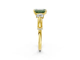 Yellow gold Fancy Green Emerald Cut Diamond Three-Stone Ring with Prong Setting and Pavé Band_2