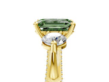 Yellow gold Fancy Green Emerald Cut Diamond Three-Stone Ring with Prong Setting and Pavé Band_5