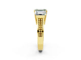 Yellow gold Fancy Green Emerald Cut Diamond Three-Stone Ring with Prong Setting and Textured Band_2