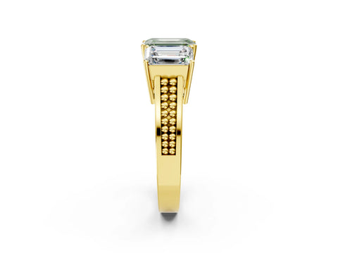 Yellow gold Fancy Green Emerald Cut Diamond Three-Stone Ring with Prong Setting and Textured Band_2