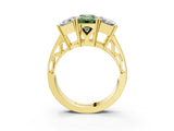 Yellow gold Fancy Green Emerald Cut Diamond Three-Stone Ring with Prong Setting and Textured Band_3