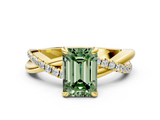 Yellow gold Fancy Green Emerald  Cut Diamond Twist Band Solitaire with Prong Setting_29
