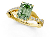Yellow gold Fancy Green Emerald  Cut Diamond Twisted Band Engagement Ring with Prong Setting_4