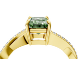 Yellow gold Fancy Green Emerald  Cut Diamond Twisted Band Engagement Ring with Prong Setting_7