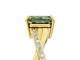 Yellow gold Fancy Green Emerald  Cut Diamond Twisted Band Engagement Ring with Prong Setting_8