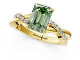 Yellow gold Fancy Green Emerald  Cut Diamond Twisted Band with Pavé Setting and Four-Prong Setting_21