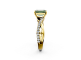 Yellow gold Fancy Green Emerald  Cut Diamond Twisted Band with Pavé Setting and Four-Prong Setting_22