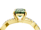 Yellow gold Fancy Green Emerald  Cut Diamond Twisted Band with Pavé Setting and Four-Prong Setting_24