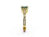 Yellow gold Fancy Green Emerald  Cut Diamond with Milgrain Marquise and Bezel Accents on a Solitaire Band with Prong Setting_222