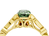 Yellow gold Fancy Green Emerald  Cut Diamond with Milgrain Marquise and Bezel Accents on a Solitaire Band with Prong Setting_224