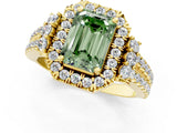 Yellow gold Fancy Green Emerald  Cut Double Halo Diamond Engagement Ring with Pave Band and Four-Prong Setting 1