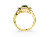 Yellow gold Fancy Green Emerald  Cut Double Halo Diamond Engagement Ring with Pave Band and Four-Prong Setting 3