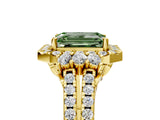 Yellow gold Fancy Green Emerald  Cut Double Halo Diamond Engagement Ring with Pave Band and Four-Prong Setting 5