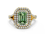 Yellow gold Fancy Green Emerald  Cut Double Halo Split Shank Diamond Ring with Prong Setting_43