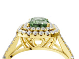 Yellow gold Fancy Green Emerald  Cut Double Halo Split Shank Diamond Ring with Prong Setting_47