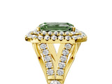 Yellow gold Fancy Green Emerald  Cut Double Halo Split Shank Diamond Ring with Prong Setting_48