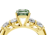 Yellow gold Fancy Green Emerald  Cut Five-Stone Prong Set Diamond Ring with Classic Band_36