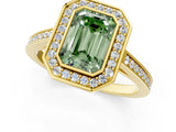 Yellow gold Fancy Green Emerald Cut Halo Bezel Diamond Pave Band Ring_1