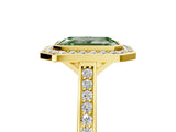 Yellow gold Fancy Green Emerald Cut Halo Bezel Diamond Pave Band Ring_5