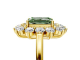 Yellow gold Fancy Green Emerald Cut Halo Cluster Diamond Ring with Pave Band and Four-Prong Setting_5