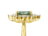 Yellow gold Fancy Green Emerald Cut Halo Diamond Cluster Ring with Marquise and Round Stones on a White Gold Band with Prong Setting_5
