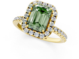Yellow gold Fancy Green Emerald  Cut Halo Diamond Engagement Ring with Pave Band and Four-Prong Setting_21