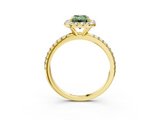 Yellow gold Fancy Green Emerald  Cut Halo Diamond Engagement Ring with Pave Band and Four-Prong Setting_23