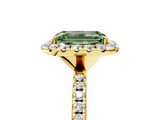Yellow gold Fancy Green Emerald  Cut Halo Diamond Engagement Ring with Pave Band and Four-Prong Setting_25