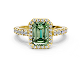 Yellow gold Fancy Green Emerald  Cut Halo Diamond Engagement Ring with Pave Band and Four-Prong Setting_28