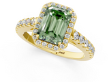 Yellow gold Fancy Green Emerald  Cut Halo Diamond Engagement Ring with Pave Band and Four-Prong Setting_29