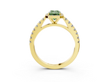Yellow gold Fancy Green Emerald  Cut Halo Diamond Engagement Ring with Pave Band and Four-Prong Setting_31