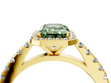 Yellow gold Fancy Green Emerald  Cut Halo Diamond Engagement Ring with Pave Band and Four-Prong Setting_32