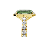 Yellow gold Fancy Green Emerald  Cut Halo Diamond Engagement Ring with Pave Band and Four-Prong Setting_33
