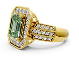 Yellow gold Fancy Green Emerald Cut Halo Diamond Engagement Ring with Pave Split Shank and Four-Prong Setting_12