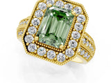 Yellow gold Fancy Green Emerald Cut Halo Diamond Engagement Ring with Pave Split Shank and Four-Prong Setting_13